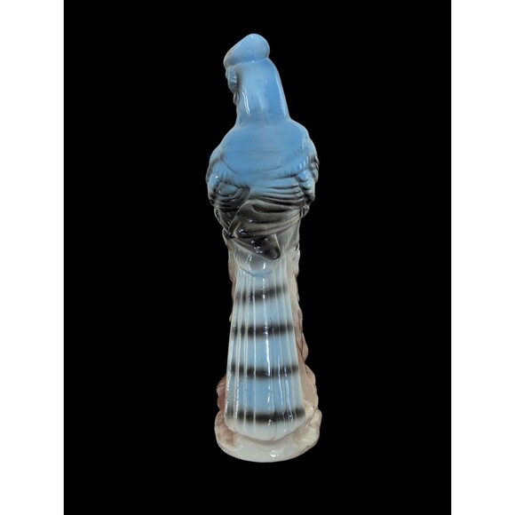 Vintage Porcelain Blue Jay Bird Figurine Japan Stump 10" Tall Leaves Singing - Picture 11 of 12
